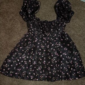 Maeve Black Dress with Purple Floral Design